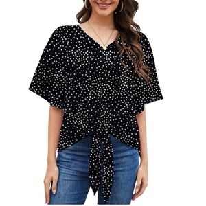 Elegant Black and White Polka Dot Blouse Size Medium NWT Veryoung